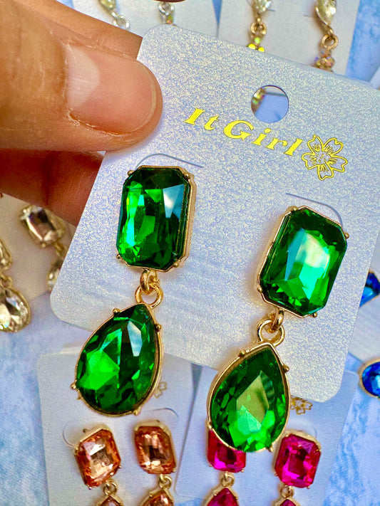 E1887V Aretes incrustacion cristal verde fiesta 3.5cm