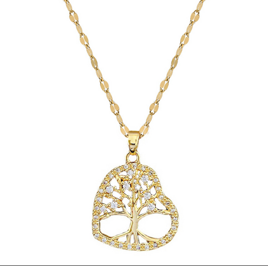 C1064 Collar corazon arbol de la vida circonia 21cm, 2cm dije