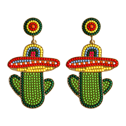 E7101 Aretes cactus patrio aleacion resina 5cm