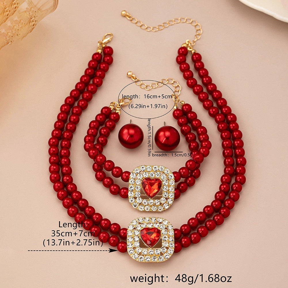 C1627 Conjunto juego collar pulsera aretes perlas cristal 18cm aretes 1.5cm pulsera 8cm