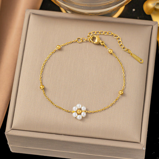 J491 Pulsera flor acero de titanio 16.5cm dije 1cm