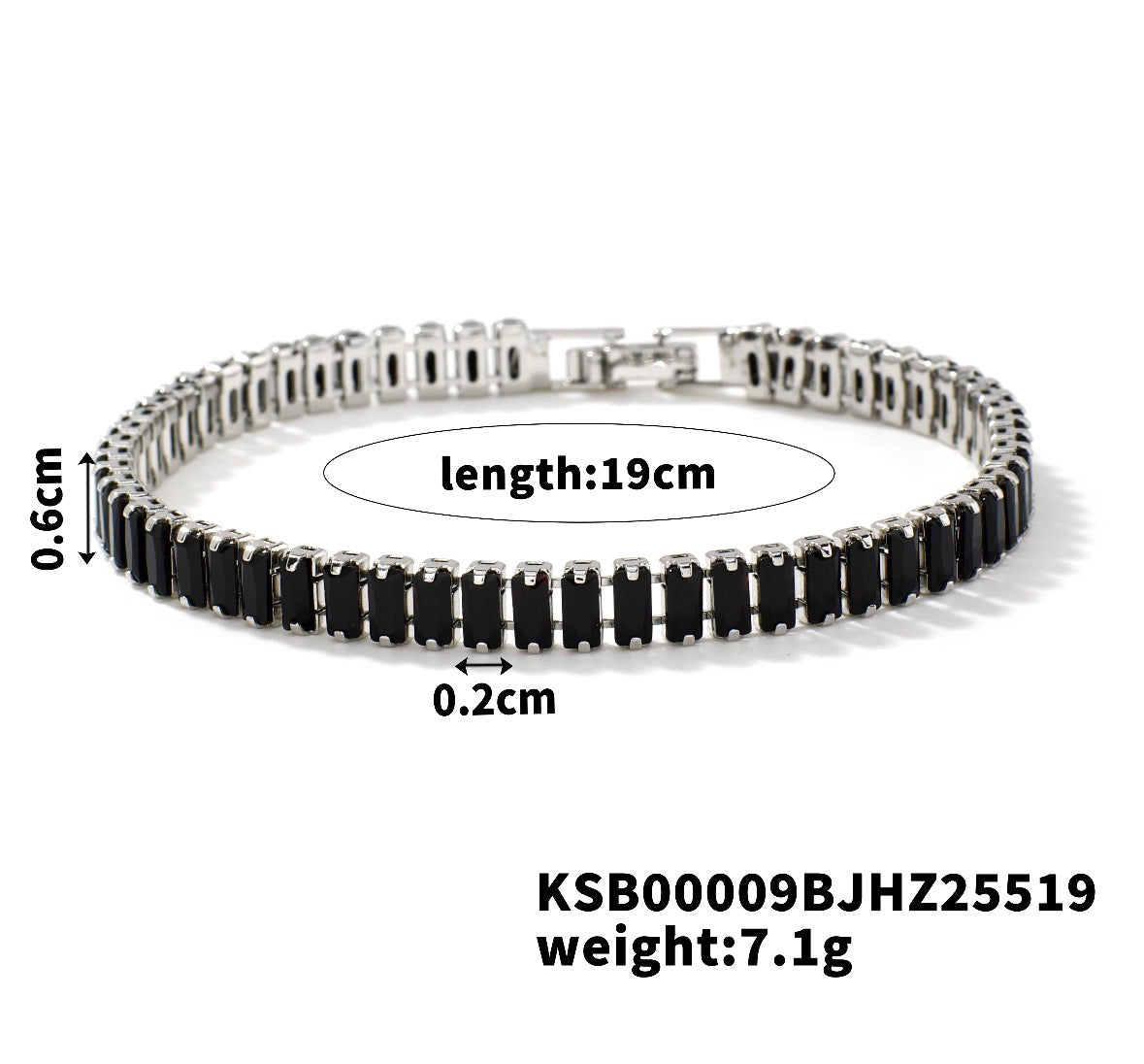 B931 Pulsera brillante negra plateada cobre enchapado en oro 21cm