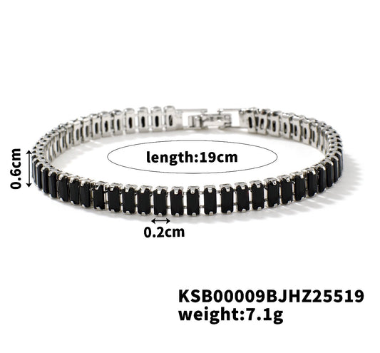 B931 Pulsera brillante negra plateada cobre enchapado en oro 21cm