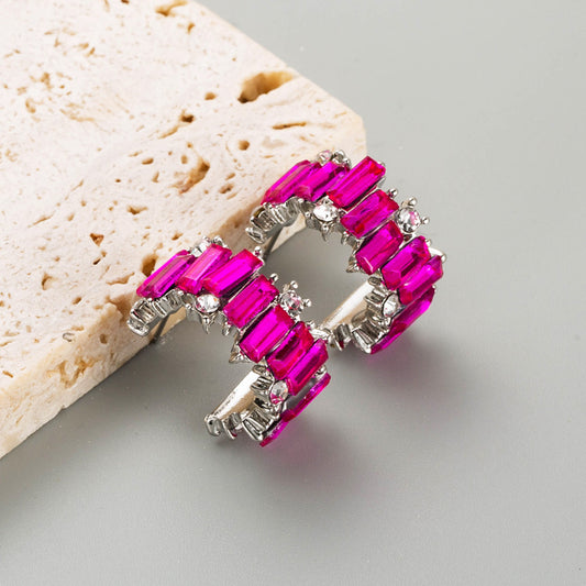 E3669 Arracada cristal fucsia aleacion 2cm