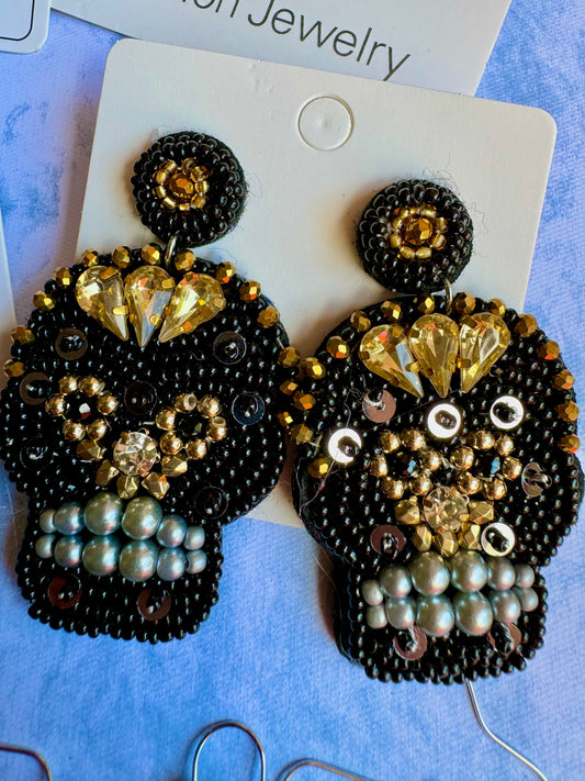 E98 Aretes Negros Artesanales Catrina Calavera Dia De Muertos Halloween