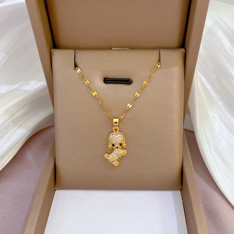 C617 Collar dorado perro acero de titanio 24cm dije cobre 2cm