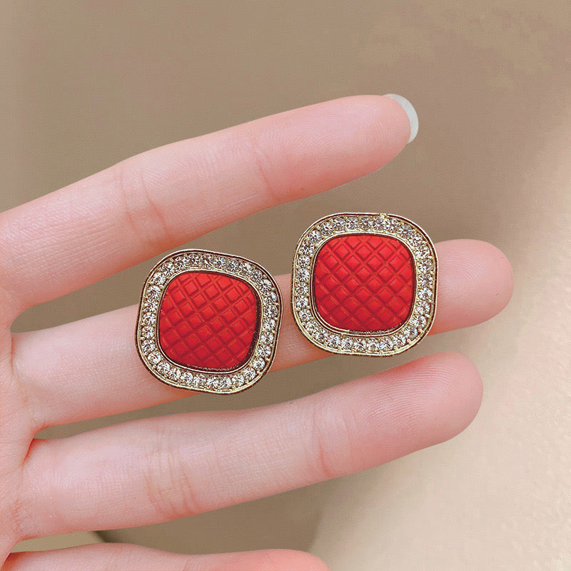 E4725 Aretes cuadro rojo Aleacion 2cm