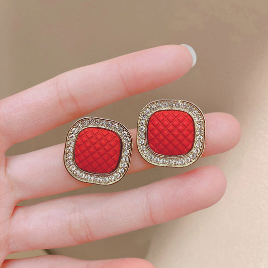 E4725 Aretes cuadro rojo Aleacion 2cm