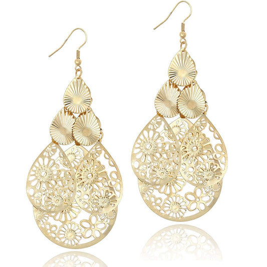 E7162 Aretes dorados ovalados con textura aleacion 7cm
