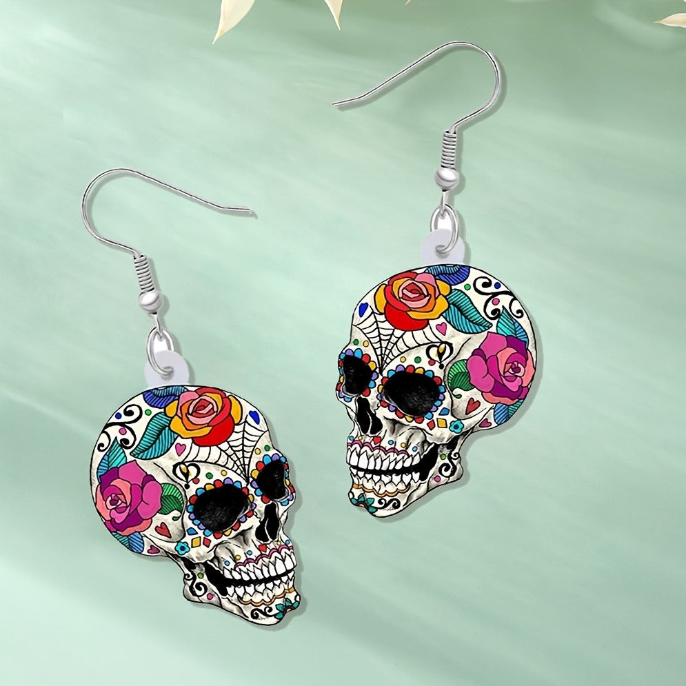 E4132 Aretes catrina día de muertos acrílico 3.4cm