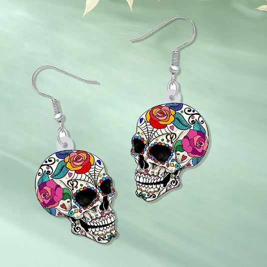 E4132 Aretes catrina día de muertos acrílico 3.4cm