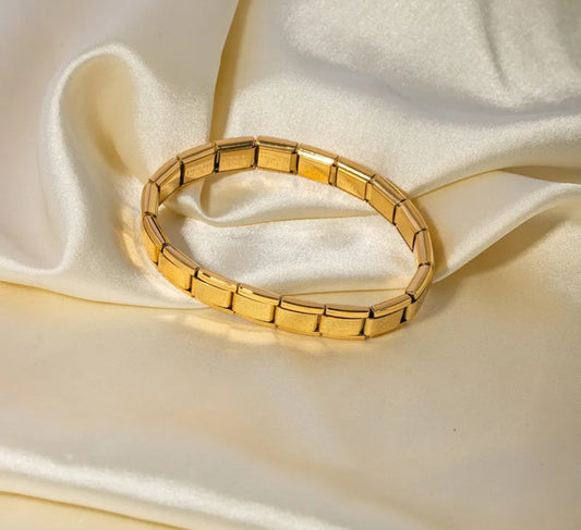 B368 Pulsera italiana dorada acero inoxidable chapado en oro 18k