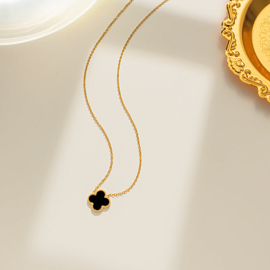 C312N Collar trebol acero inoxidable chapado en oro 18K largo 19cm dije 1cm