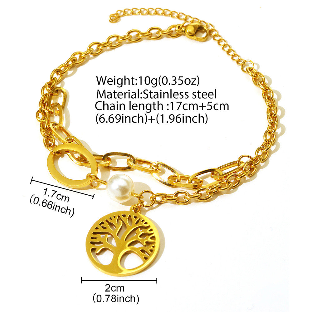 B271 Pulsera árbol de la vida acero inoxidable 23cm dije 1.5cm