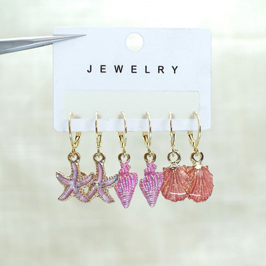 E3541 Conjunto de aretes estrella de mar incluye 3 pares 2cm aleacion