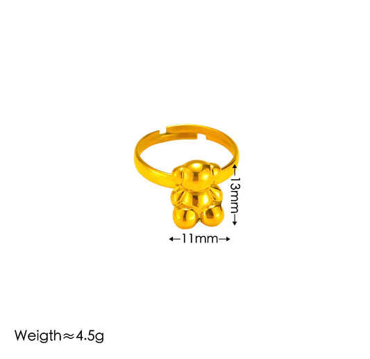 A567 anillo oso dorado ajustable acero inoxidable