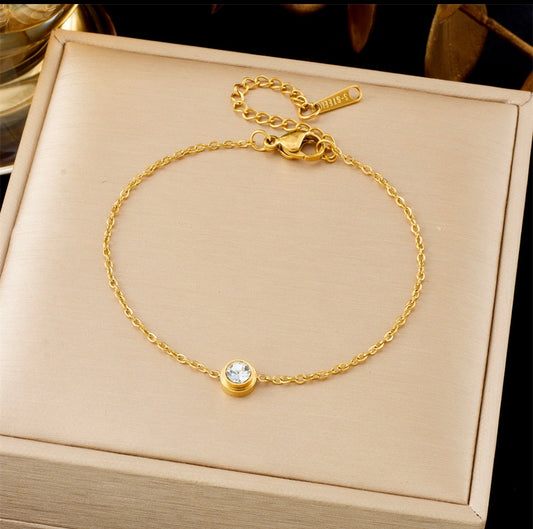 B761 pulsera dorada cristal acero de titanio 20cm