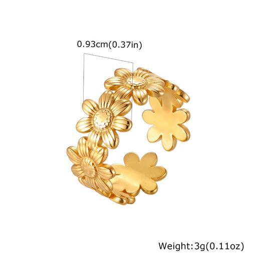 A266 Anillo flores doradas acero inoxidable abierto