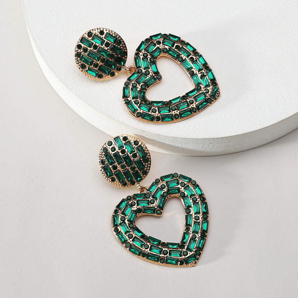 E7069 Aretes corazón brillante de fiesta aleacion 6cm