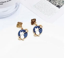 E4476 Aretes planeta gato aleacion 2cm