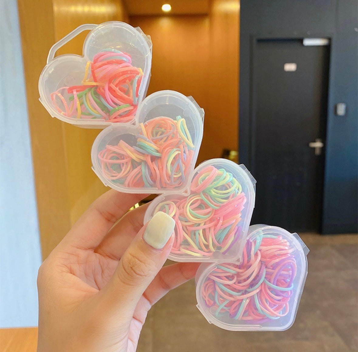 Ac107 ligas para el cabello elasticas plástico con estuche de corazón