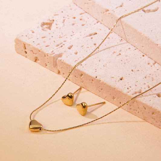C877 conjunto de collar corazón con aretes acero inoxidable 21cm largo 1cm dije