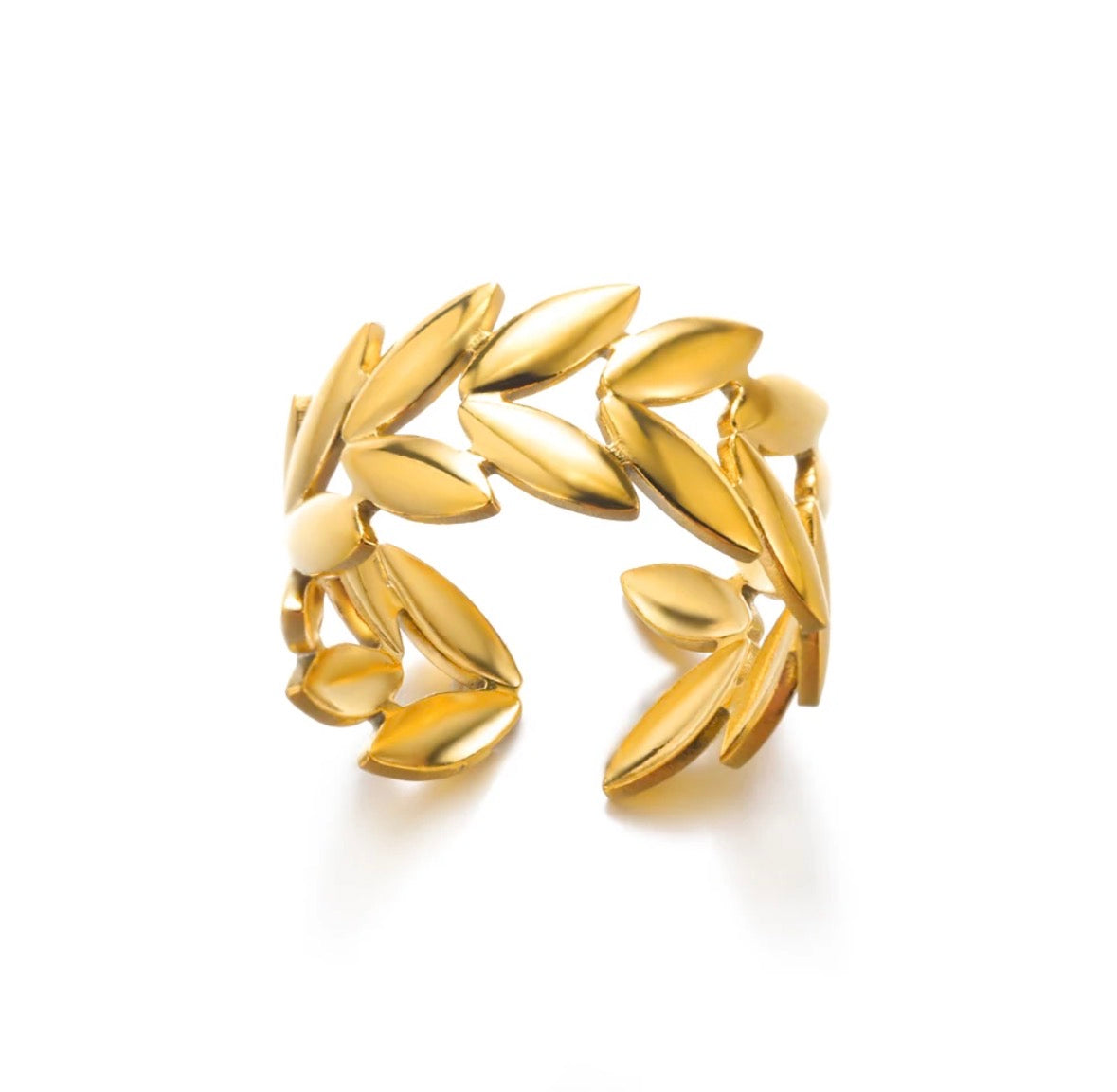 A261 Anillo hojas doradas abierto acero inoxidable