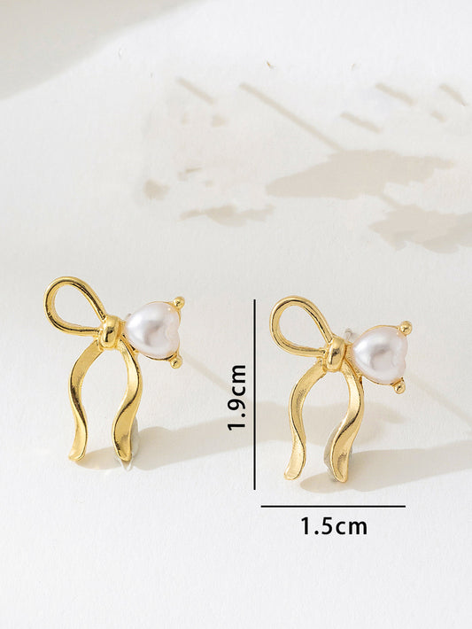 E3410 aretes moño perla aleacion 2cm