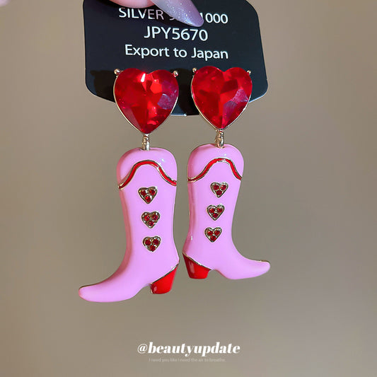 E4855 Aretes corazon rojo bota rosa aleacion 5cm