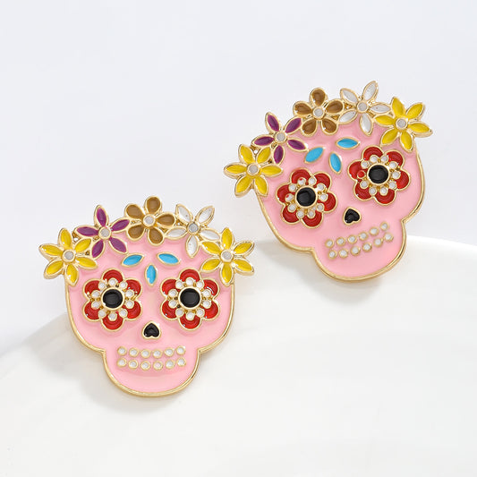 E4142 aretes catrina día de muertos aleacion 3.5cm