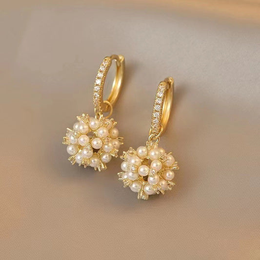 E4238 Aretes esfera perlas aleacion 3cm