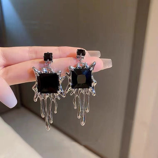 E3963 aretes cuadro de cristal negro aleacion 4.5cm