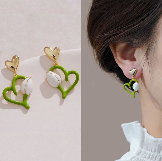 E4027 Aretes corazón verde aleacion 3cm