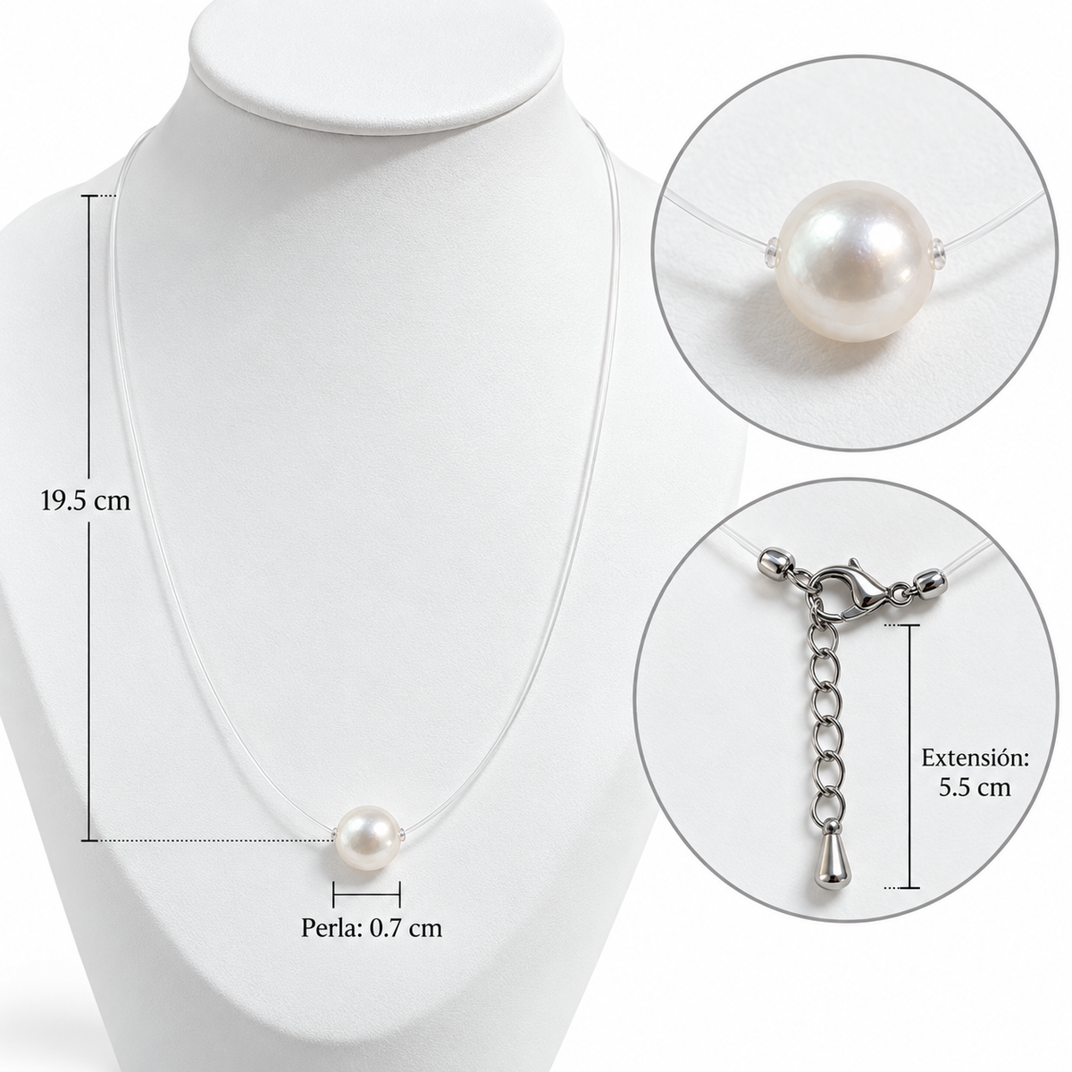 C066 Collar transparente con perla imitacion aleacion