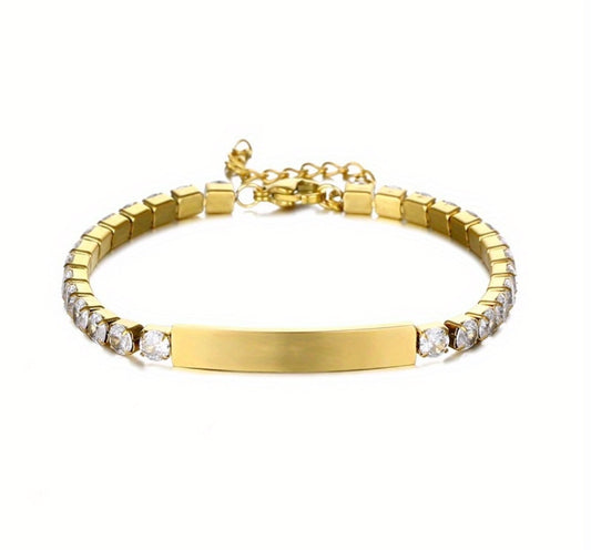B851 Pulsera brillante placa dorada acero inoxidable 20cm