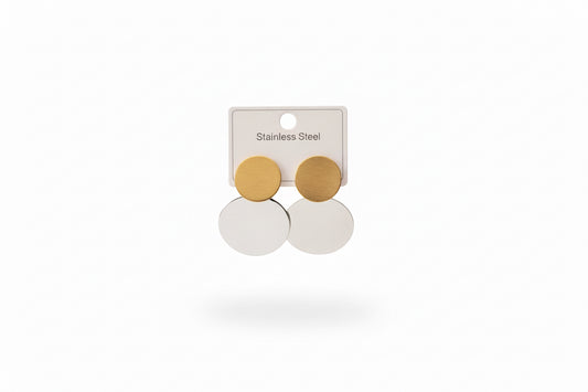 P08 aretes circulares dorados y plateados acero inoxidable 5cm