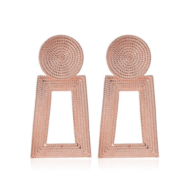 E5871 Aretes rectángulo oro rosa aleacion 6cm