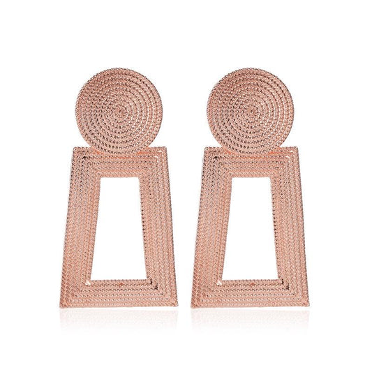 E5871 Aretes rectángulo oro rosa aleacion 6cm