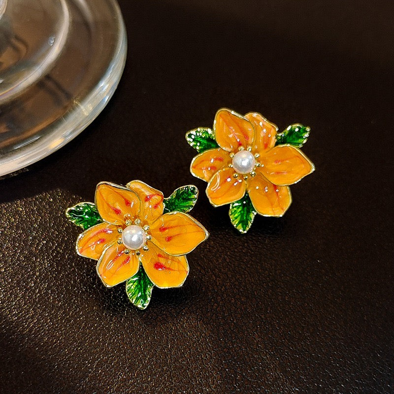 E4949 Aretes flor naranja aleación 3cm