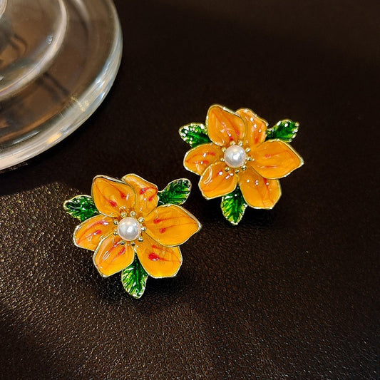 E4949 Aretes flor naranja aleación 3cm