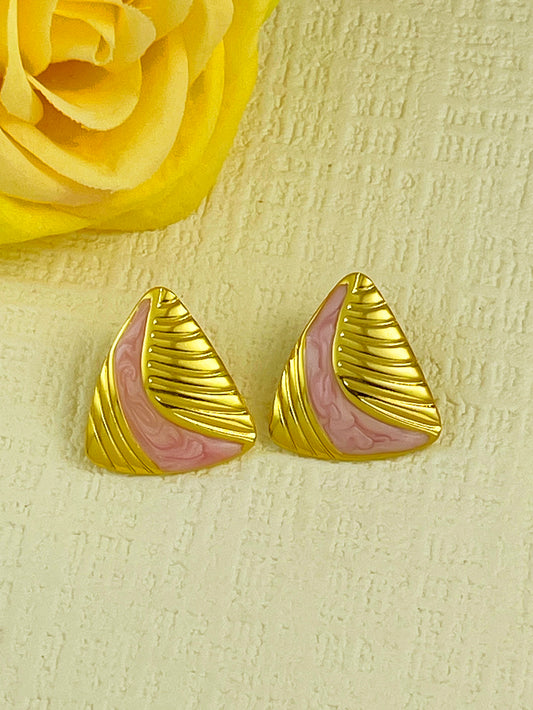 E7188 Aretes triángulo dorado con rosa acero inoxidable 304 2cm