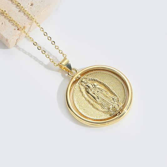 C898 Collar virgen de Guadalupe y san Benito acero inoxidable 23cm largo 3cm dije