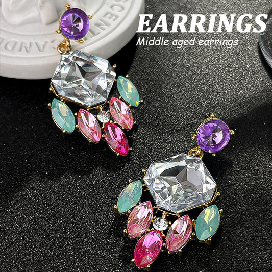 E3958 Aretes flor de cristal de colores brillante aleacion 5cm
