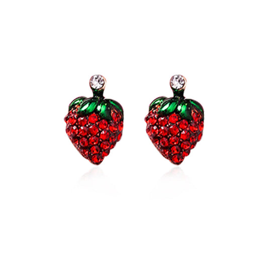 E3162 Aretes brillantes fresa roja aleacion 1cm