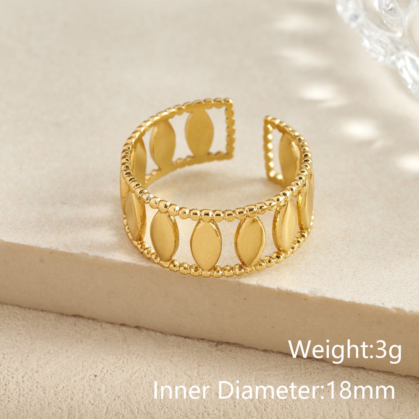A584 Anillo abierto acero inoxidable 304 chapado en oro 18k recubrimiento pvd