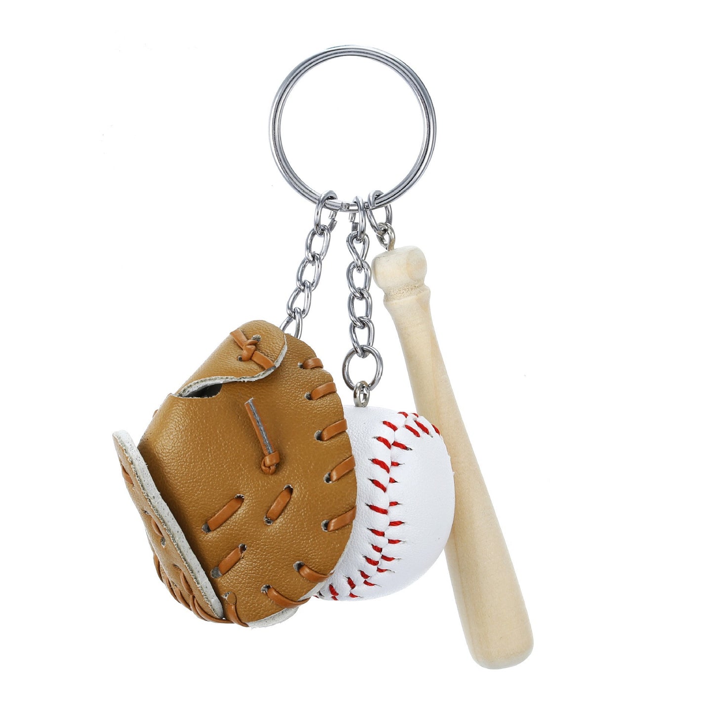 K27 Llavero béisbol guante bat madera cuero 10cm