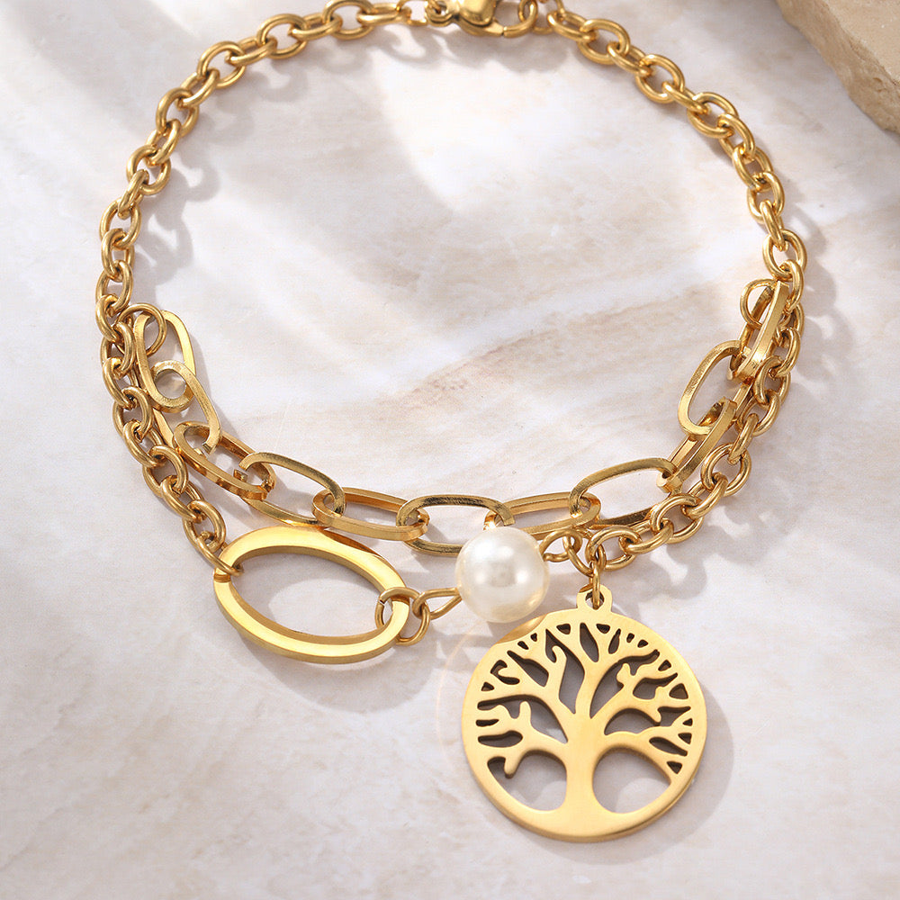 B271 Pulsera árbol de la vida acero inoxidable 23cm dije 1.5cm