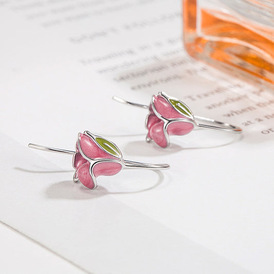 E3588 Aretes flor rosa cobre 2cm
