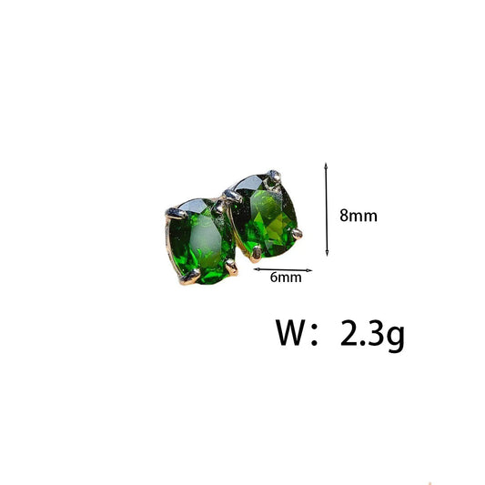 E3709 Aretes cuadro verde acero inoxidable chapado en oro de 18k 1cm
