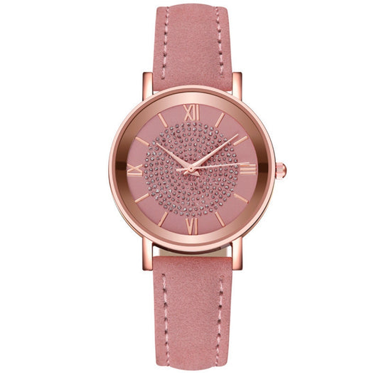 R164R Reloj rosa estilo vintage hebilla de cuarzo brillante mujer